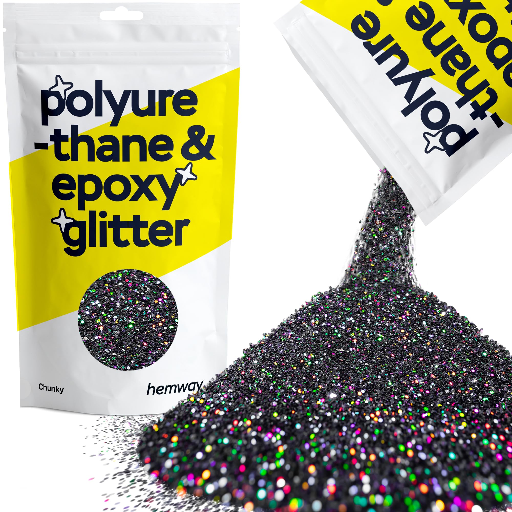 Hemway Resin Glitter Black Holographic 100g Chunky | Polyurethane & Epoxy Glitter for Resin Crafts, Tumblers, Coasters, Floor & Table Art