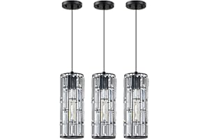 RAINLIGHTING Hanging Kitchen Island Modern Concise Crystal Pendant Ceiling Light Fixture,Crystal Metal Chandelier Shade for Bar,Dining Room,Living Room Over Sink (4.5" Black 3 Pack)