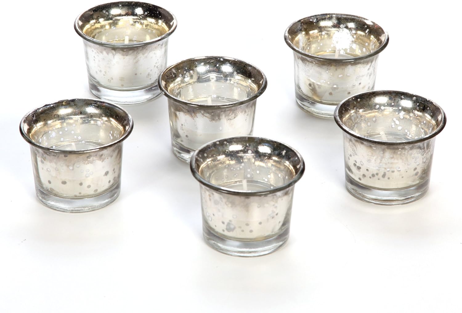 Hosley Set of 6 Metallic/Antique Finish Glass Candle Tealight Holders. Ideal Gift for Wedding Bridal Party Reiki LED Votive Tea Light Gardens O4 (Antique Silver)
