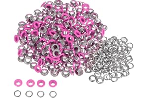 HARFINGTON 300set Grommets Kit Metal Eyelets 5mm 1/5" Hole Tiny Grommet with Washers for Shoes Clothes Belt Tag Bag Fabric Leather DIY Project, Fuchsia