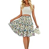 XSRYT Womens Summer Floral Print Knee Length A Line Flared Swing Mini Skirts Drawstring Elastic Waist Boho Skirt