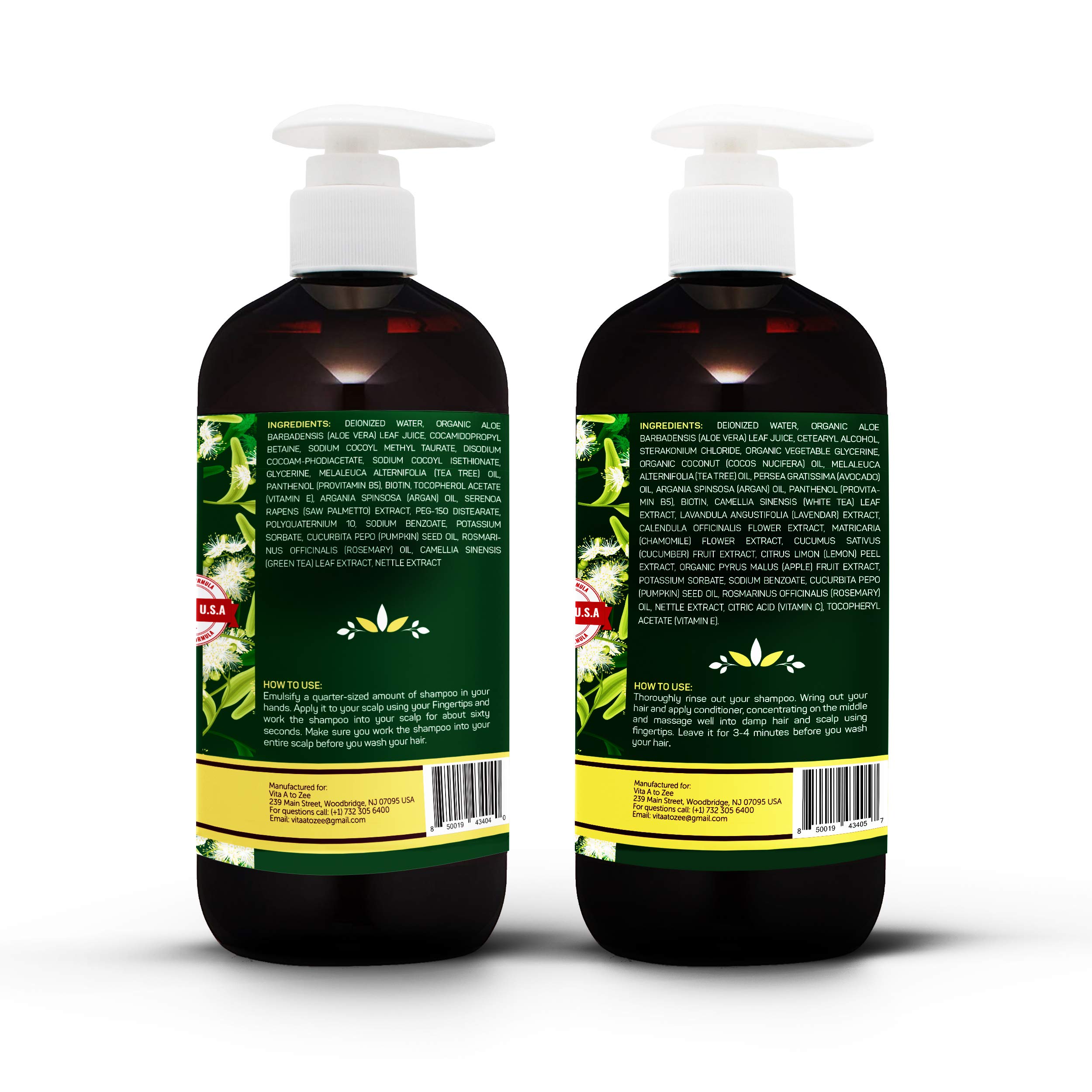 Tea Tree Oil & Biotin Shampoo & Conditioner Set for Men & Women | Professional Strength Formula | Refreshes & Stimulates Hair & Scalp | Moisturizing, Conditioning & Anti Hair Loss with DHT Blockers
