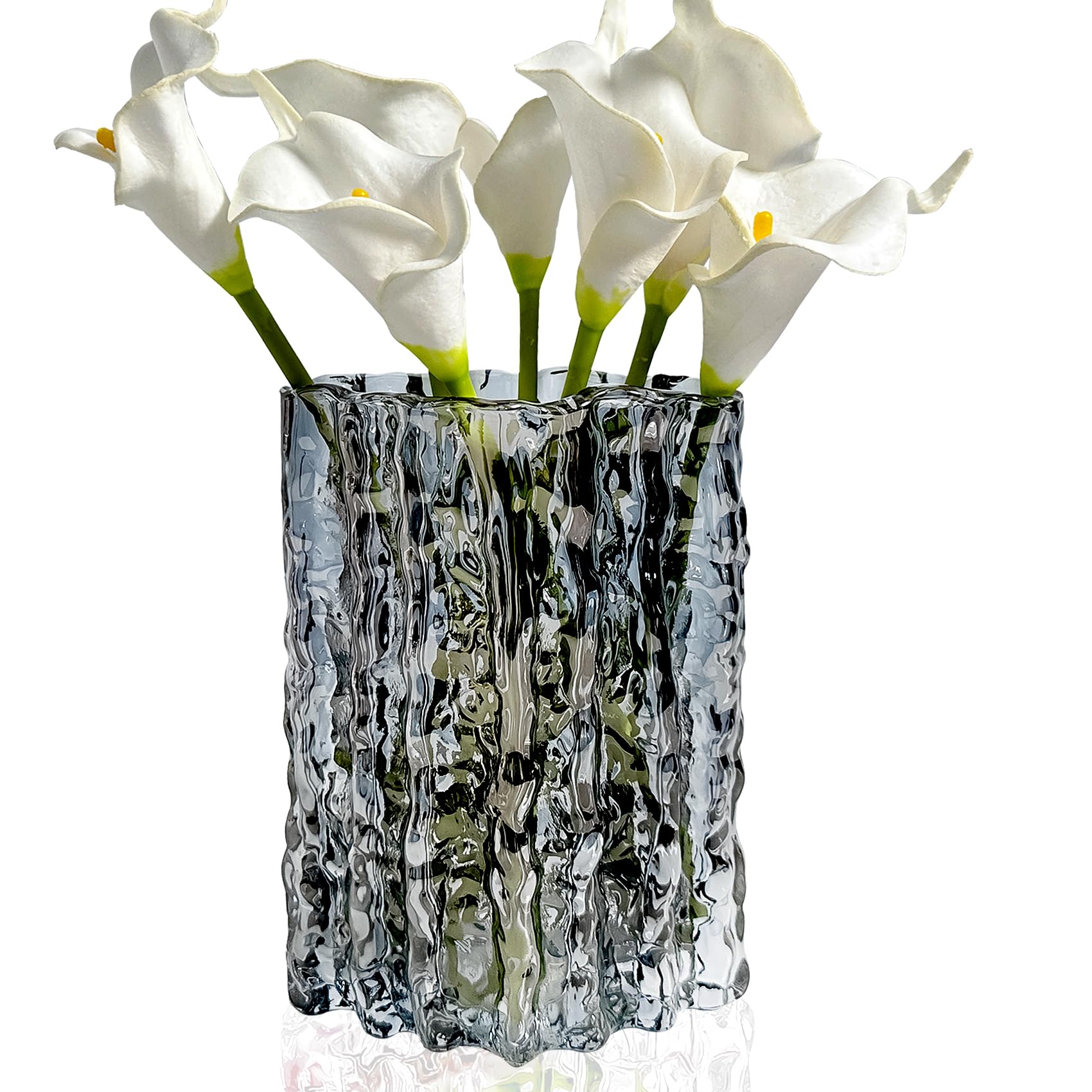 Aoderun Glass Vase Crystal Vase Heavy Duty Large Flower Vase for Dining Table Kitchen Office Home Shelf Wedding Living Room Centerpieces (Grey)