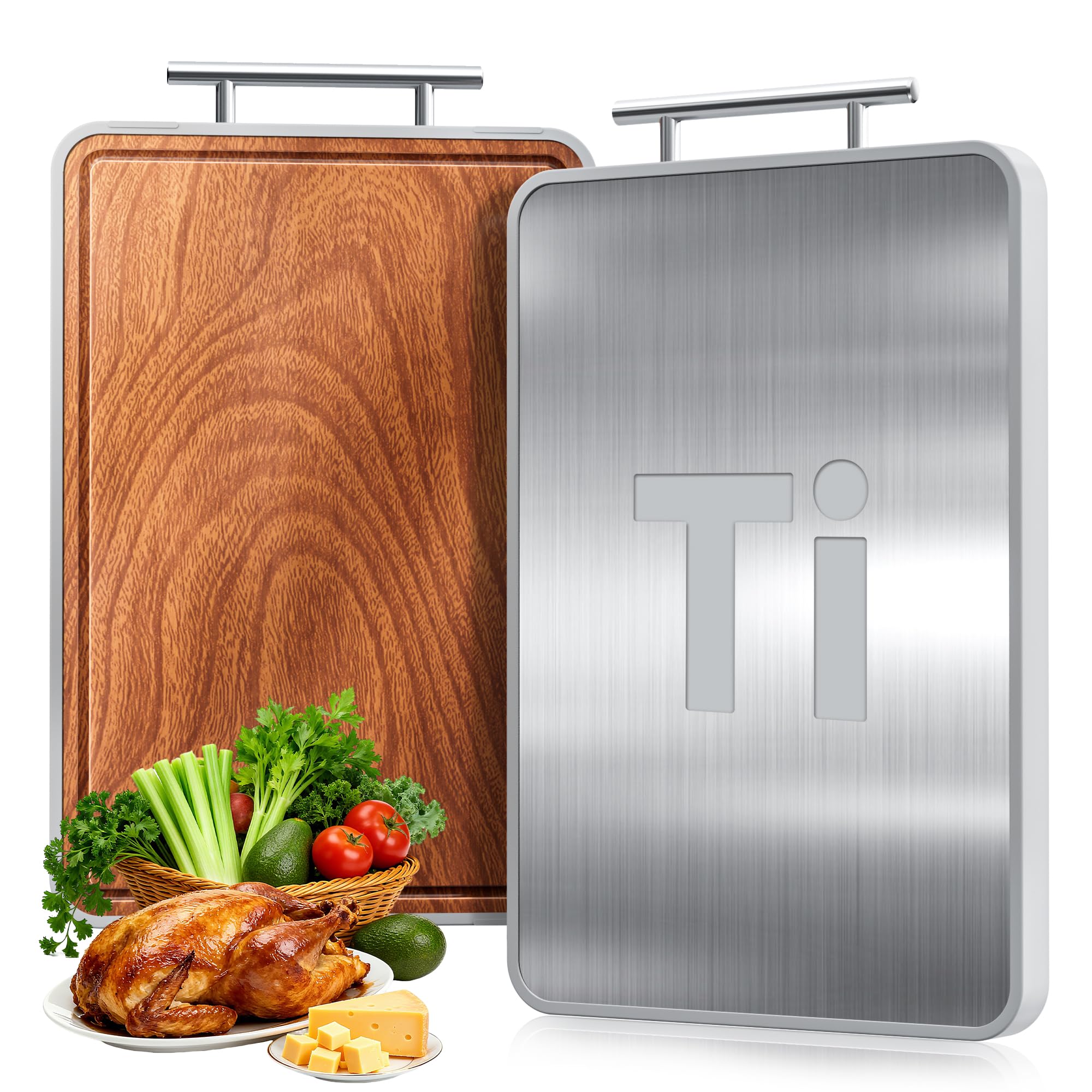 Photo 1 of *USED SCRATCHED*Titanium Cutting Boards For Kitchen,Ebony Wood Cutting Board,Double Sided Metal Chopping Board With Handle And Juice Groove, Idea Kitchen Appliances For Meat And Charcuterie