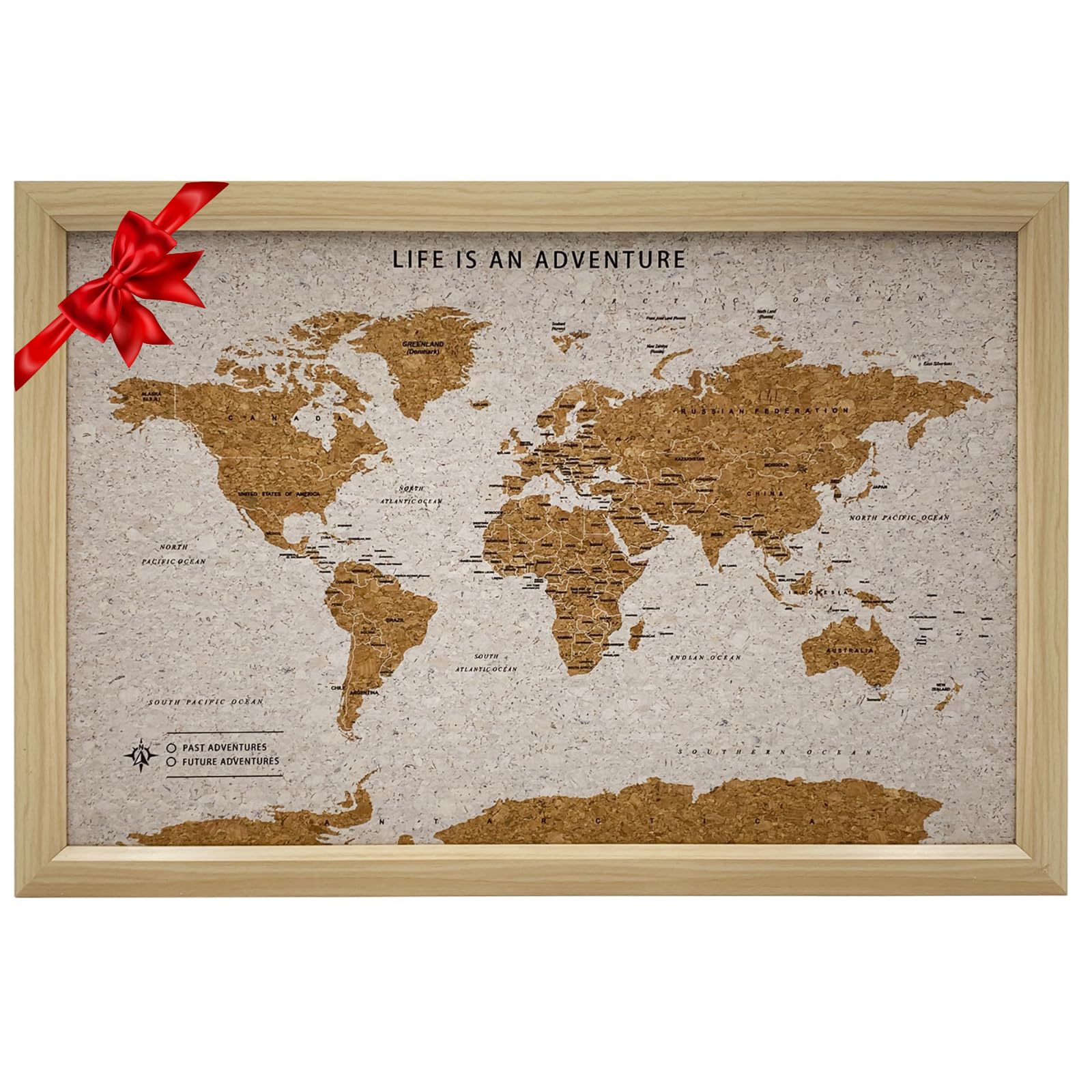 Splosh Framed Travel Map - White Small Wooden Pin Board with 100 Pins. Cork Board. Wooden World Map Cork Board, Corkboard Wooden Map of the World Travel Gift. Mark your fast & future adventures!