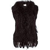 HEIZZI Genuine Rabbit Fur Vest for Womens, Real Raccoon Collar, Elegant Low-Shedding Coat with Reinforced Tassels