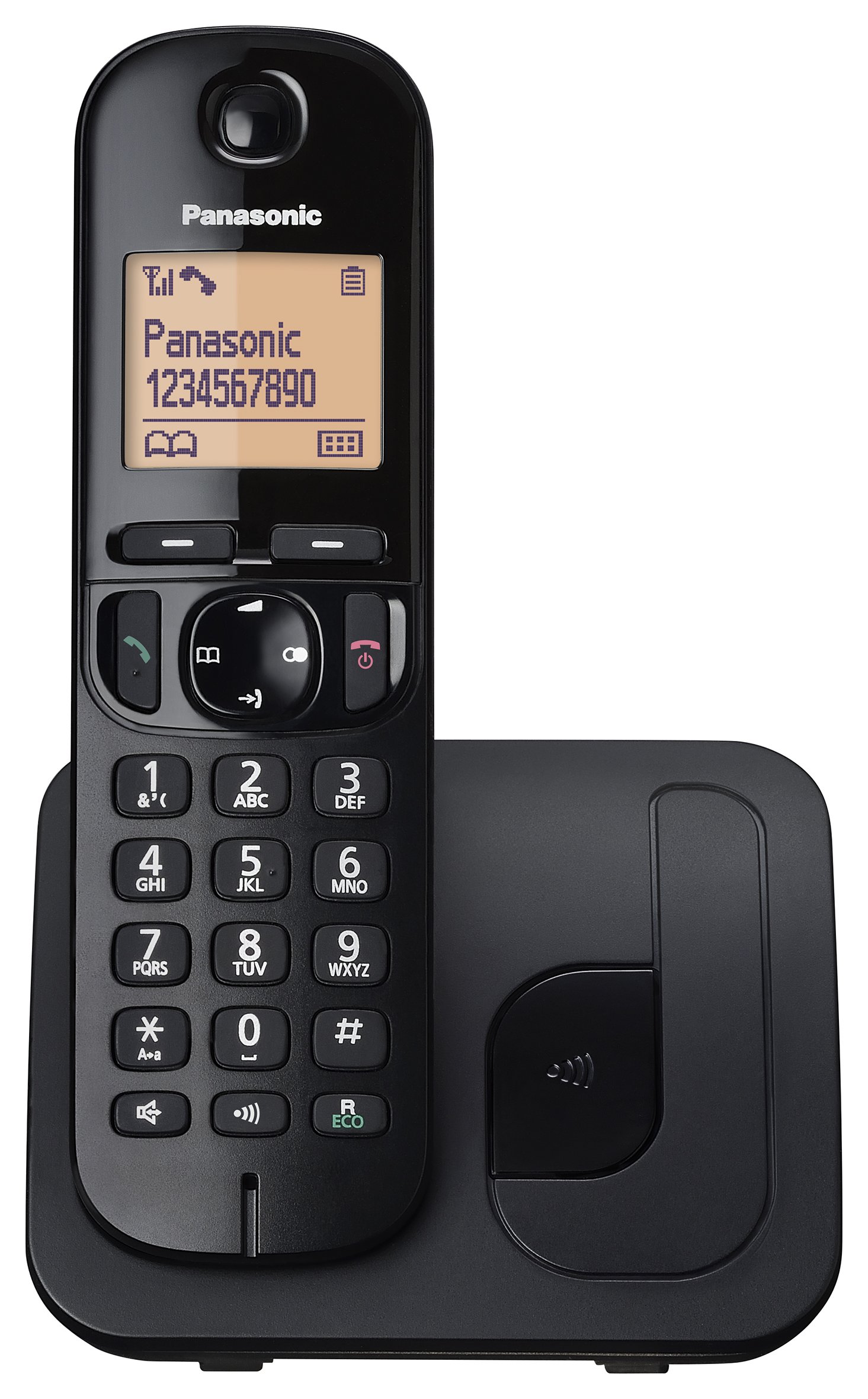 Panasonic Wireless landline phone with LCD, caller ID, 50-number phone book, navigation key, ECO mode and noise reduction (KX-TGC210) Black