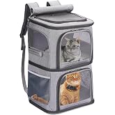 VOISTINO 2-in-1 Double Pet Carrier Backpack for Small Cats &amp; Dogs, Grey | Portable Pet Travel Carrier with Super Ventilated Design, Ideal for Hiking, Camping and Outdoor Adventures