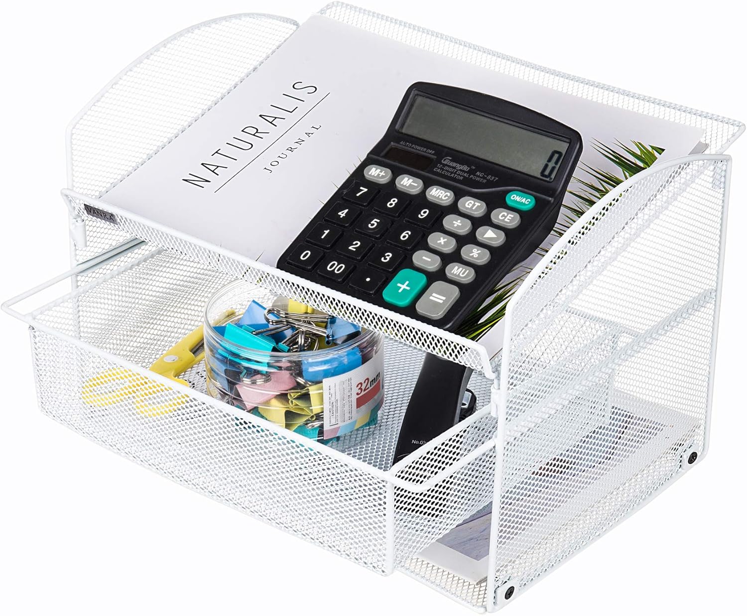 VANRA Metal Mesh Desktop Organizer Telephone Stand Phone Stand File Sorter Desk File Tray Organize File Folder Holder with Drawer, Black : Office Products