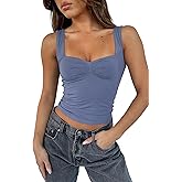 TiulZial Women's Sleeveless Backless Crop Tank Top Sexy Pleated Bustier Sweetheart Neck Strappy Y2K Cami Cropped Tops