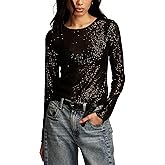 Lucky Brand Women's Sequin Long Sleeve Layering Top