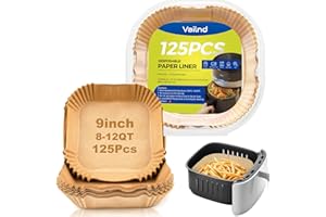 Vailnd 9inch Square Air Fryer Disposable Paper Liners, 125PCS Non-Stick Food Grade Air Fryer Parchment Liner, Oil Resistant, Waterproof, Food Grade Baking Paper for 8-12 QT Air Fryer Microwave