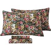 FADFAY King Sheet Set Premium Brushed Cotton Floral Bed Sheets Deep Pocket Fitted Sheet, Rich Floral Print Shabby Country Style Bedding for All Season, Super Soft Breathable