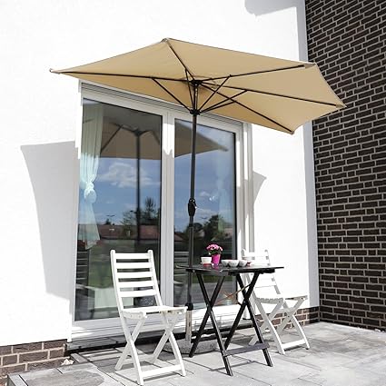 Sekey 2.7m halb-runder Sonnenschirm/Marktschirm/Terrassen-Schirm mit Kurbel für Garten, Terrassen, Höfe, Schwimmbäder, mit 5 