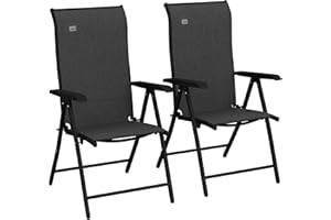 Outsunny Set of 2 Outdoor Wicker Folding Chairs, Patio PE Rattan Dining Armrests Chair Set with 7 Levels Adjustable Backrest,