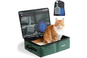 Luxtude Portable Travel Litter Box for Cats, Zipper Lid & Travel Carrying Bag for Odor Control, Waterproof, No Leakage, Easy Clean for Car Road Trips & Hotel Rooms (Green, Medium)