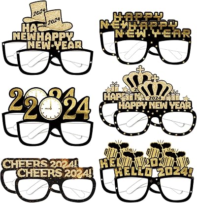 Runmeihe 12pcs New Year Eyeglasses 2025 Party Decorations & Photo Props