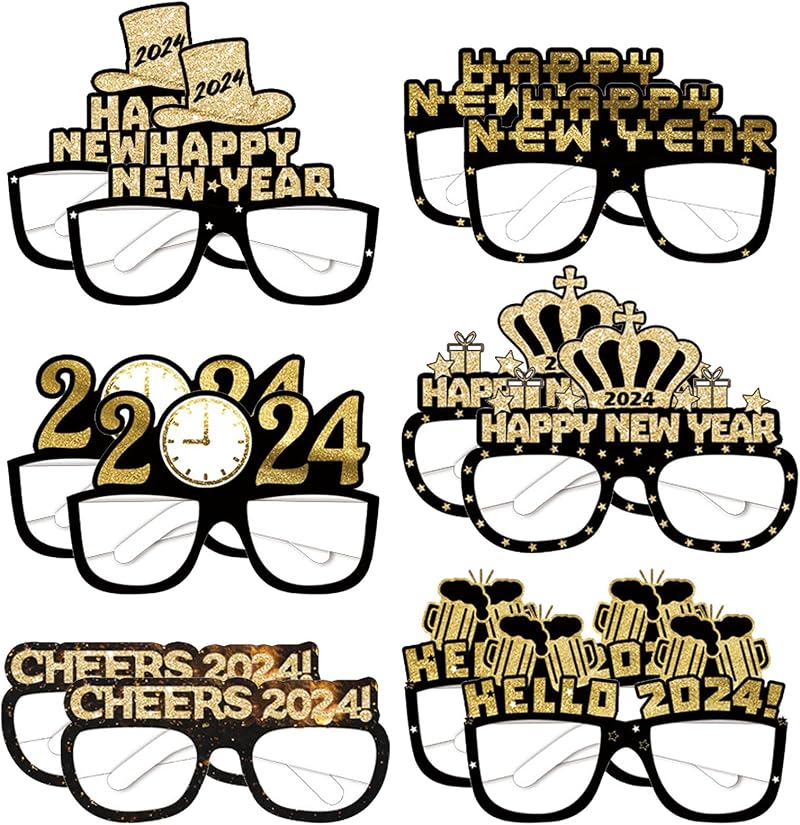 Runmeihe 12pcs New Year Eyeglasses 2025 Party Decorations & Photo Props
