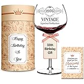 Vintage Engraved Wine Glass - 50th Birthday Gifts For Her - Cool Gifts For 50 Year Old Woman - Birthday Present - Fifty Women Gift Ideas - Turning 50 Cup for Wife, Sister, Daughter, Ladies