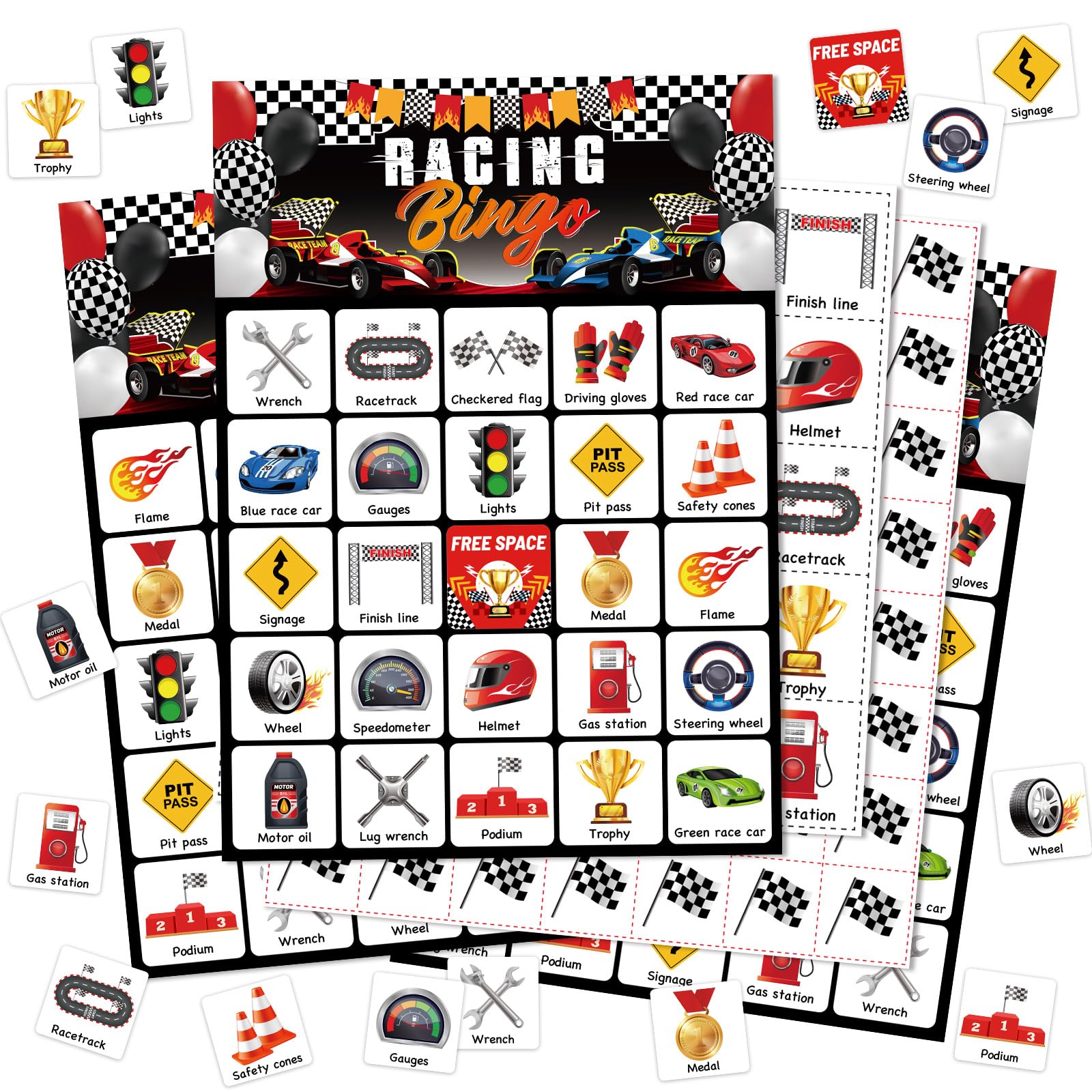 Photo 1 of Shappy 35 Pcs Racing Party Bingo Cards 24 Players Racing Birthday Party Games Car Bingo Games for Adults Family Activities Birthday Wedding Party Favors Gifts