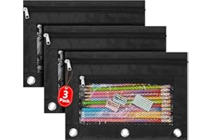 IKAYAS 3 Pack Pencil Pouch for 3 Ring Binder bulk Binder Pencil Pouch with Zipper, Pencil Pouch Bags for Classroom Box Pencil Case for Storing School Students Teacher Supplies,Black