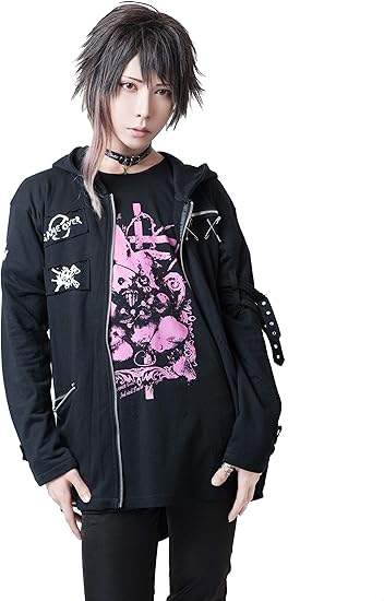 Amazon Jillpunkオリジナルkera コルウスからす座安全ピン付きゆったり付け札パーカージャケット メンズ レディーズ パンクロック カジュアル おしゃれ大きいサイズ男女兼用ヒップホップ 黒 コート ジャケット 通販
