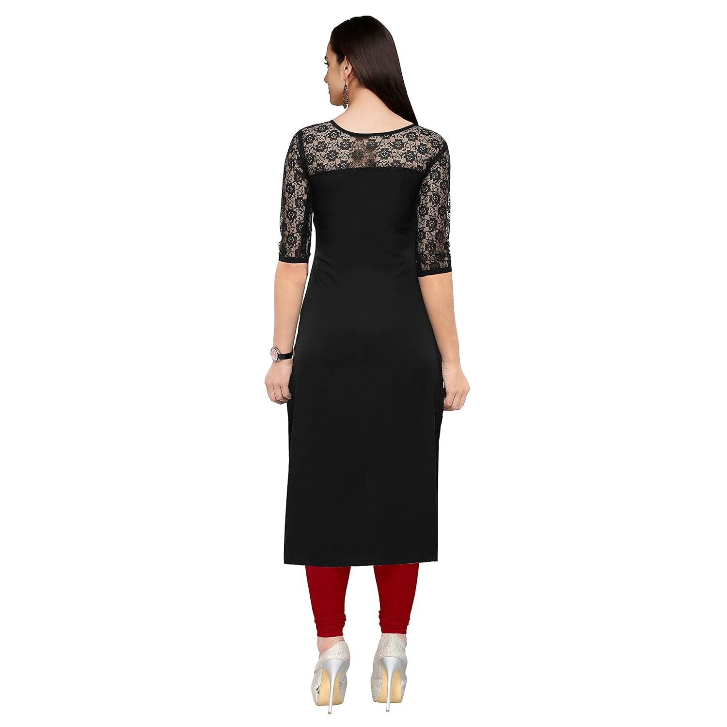shiv retail black crepe&net kurti for women's