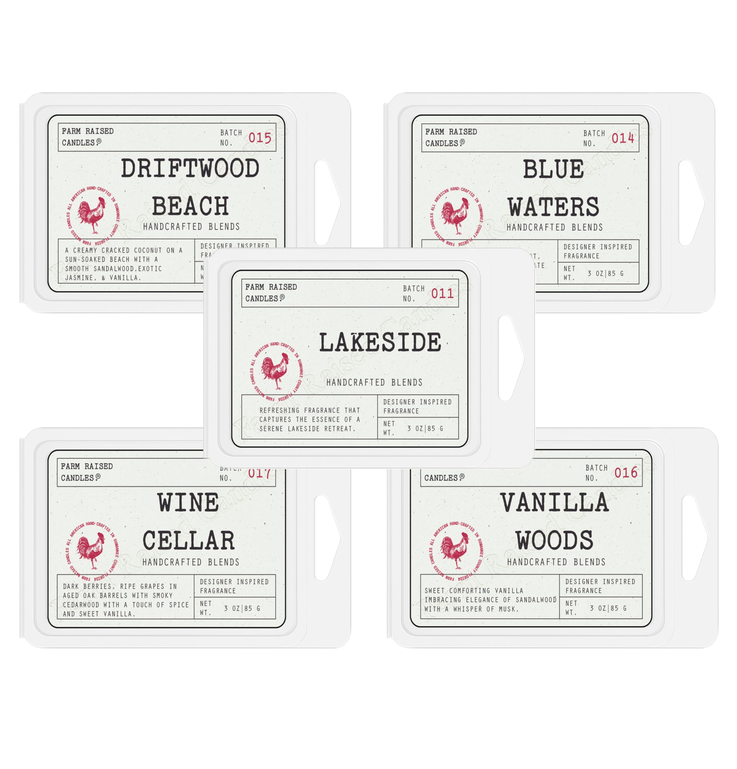 Photo 1 of ****MISSING PART***
Farm Raised Candles - USA Made - Hand Crafted - Summer Soy Wax Melts – 16 Ounce 5-Pack Variety Melt Lakeside, Driftwood, Blue Waters, Wine Cellar, Vanilla Woods – Clean Burn, Pet-Safe, Phthalate-Free