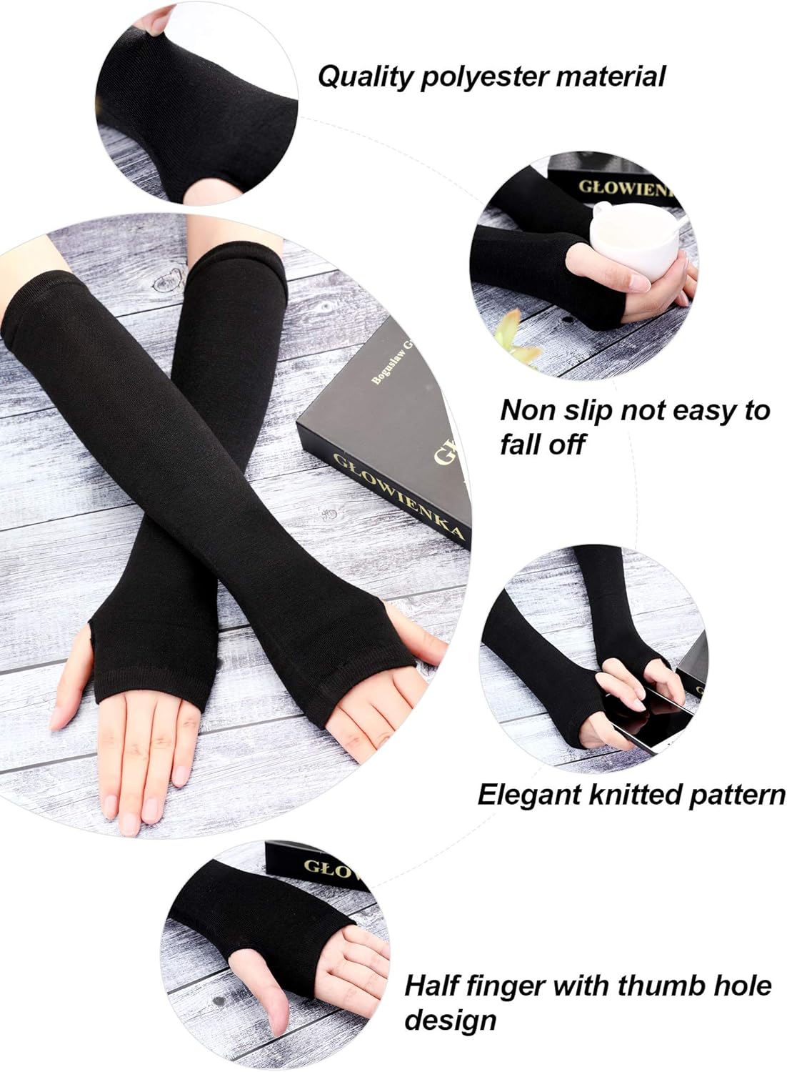 Bememo 4 Pairs Punk Gothic Long Fingerless Gloves Halloween Knitted Arm Warmer Elbow Length Gloves Thumb Hole Gloves (Black, Light Grey) at  Women’s Clothing store