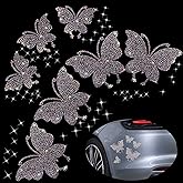 OIIKI 7PCS Butterfly Crystal Car Stickers, Bling Rhinestone Crystal Rhinestone Car Sticker Decal, Self-Adhesive Silver Glitter Rhinestones Decals, for Cars Bumper Window Laptops Luggage