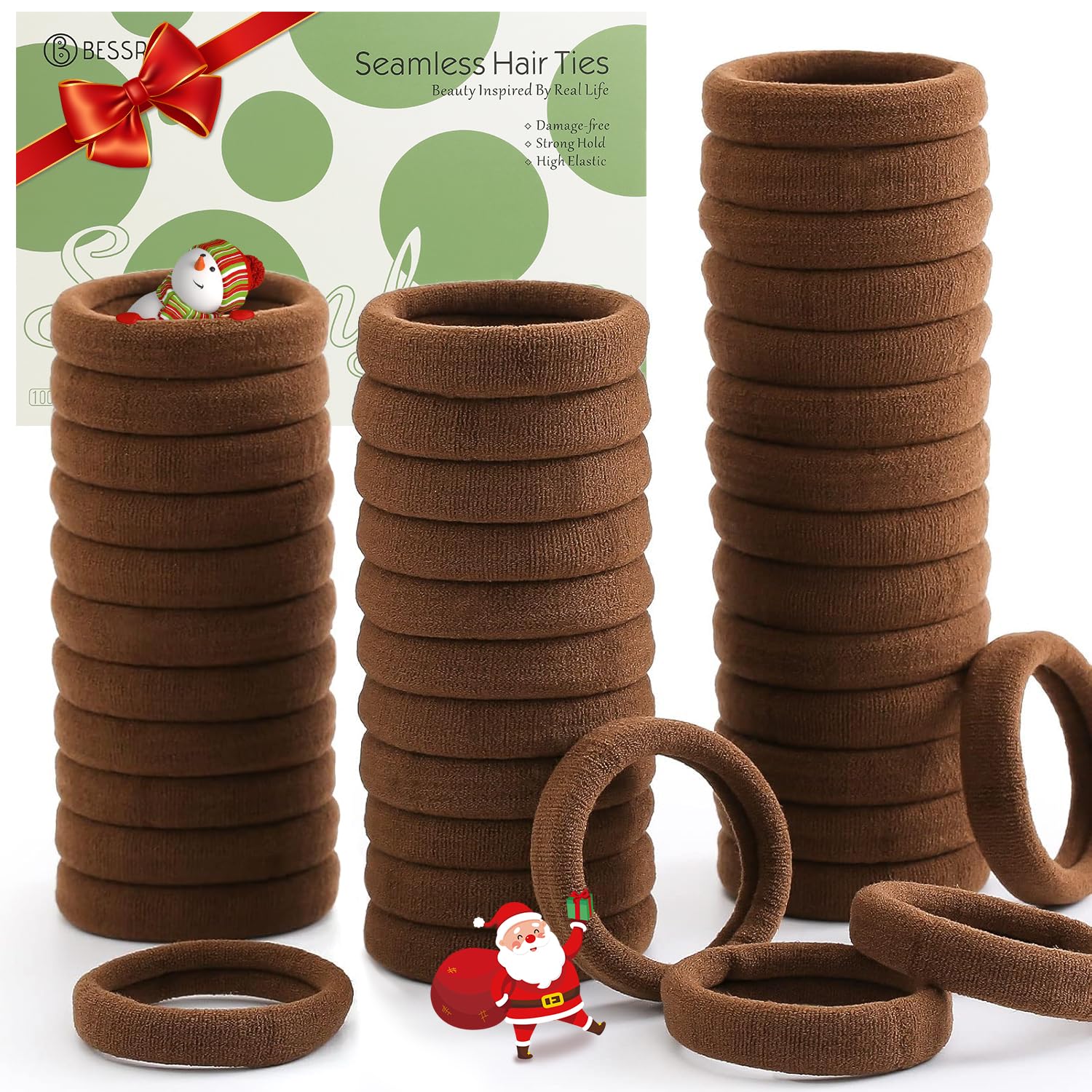 Photo 1 of 100 Pcs Thick Seamless Hair Ties, Ponytail Holders Hair Accessories No Damage for Thick Hair Christmas Gift(Dark Brown Colors)