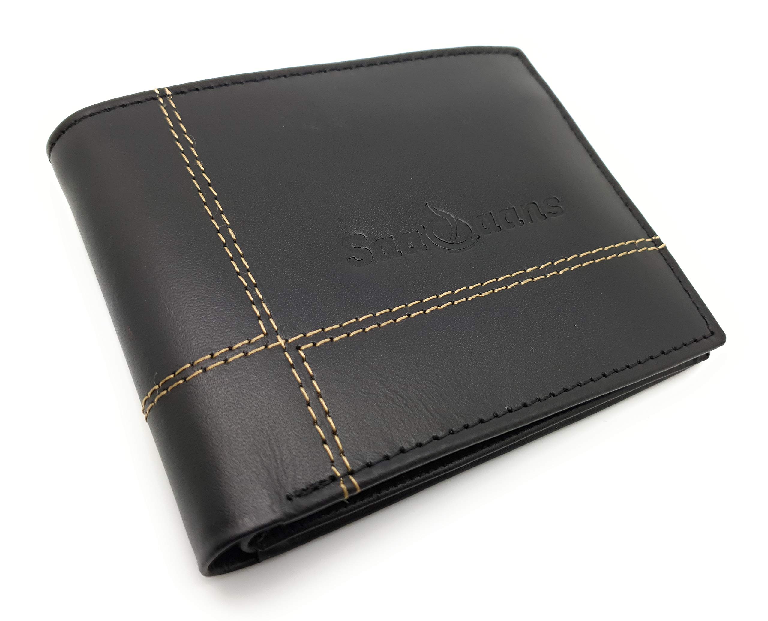 Saaqaans SW-01 High Quality Genuine Cowhide Leather Men\'s Wallet Purse - Perfect Gift for Him (Black)