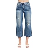 Judy Blue High Waist Back Pocket Embroidery Raw Cut Hem Crop Wide 88475