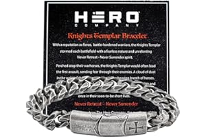 iHeartDogs Hero Company Link Bracelet for Men - The Knights Templar 'Never Retreat, Never Surrender' Chain Bracelet