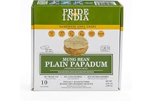 Pride Of India - Handmade Papadum Lentil Crisp, 10 count (3.53oz - 100gm) (Plain Mung Bean (Moong Dal) Sada Papadum)