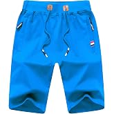 Chrisuno Men's Shorts Elastic Waist Athletic Sweat Shorts with Zipper Pockets
