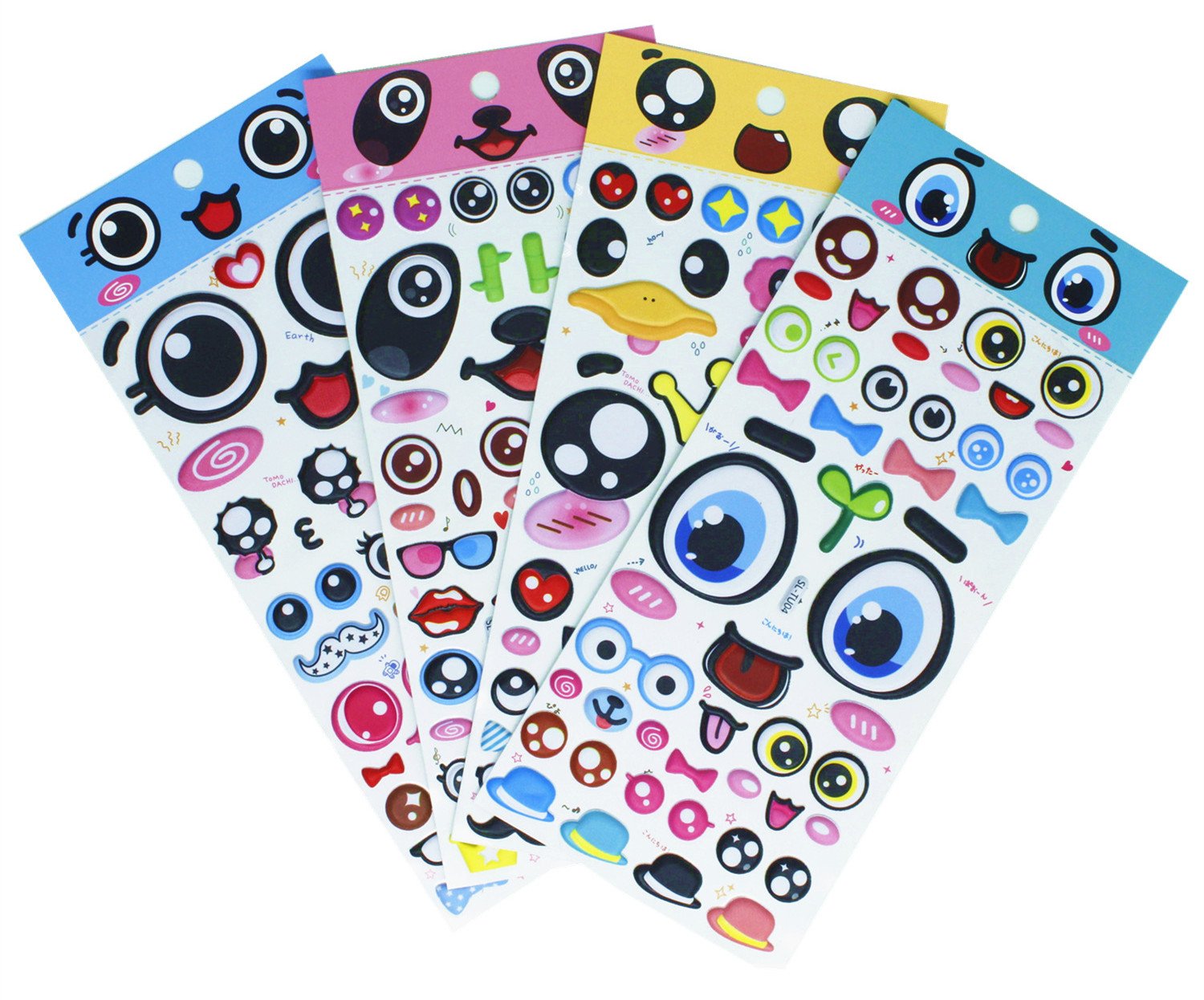 Faces Stickers 4 Sheets with Lips, Glasses, Beard, Ties Foam Eyes