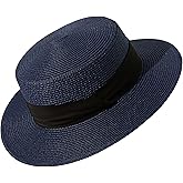 Lanzom Sun Hats for Women Wide Brim Straw Boater Hat Foldable Packable Beach Hat for Summer Fit Size 6 8/7-7 1/4