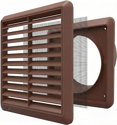 Kair Brown 100mm Louvred Wall Vent Grille with Flyscreen 155mm Front