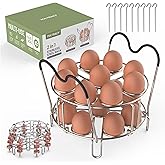 Stackable Egg Steamer Rack Holds 18 Eggs with Handles, Stainless Steel Instant Pot Trivet Fits 6qt/8qt Pressure Cooker, 2-in-1 with Skewers for Grilling
