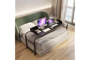 TIGERDAD Overbed Table with Wheels Overbed Desk Over Bed Desk King Queen Bed Table Overbed Laptop Table Over Bed Table with Wheels(Black)