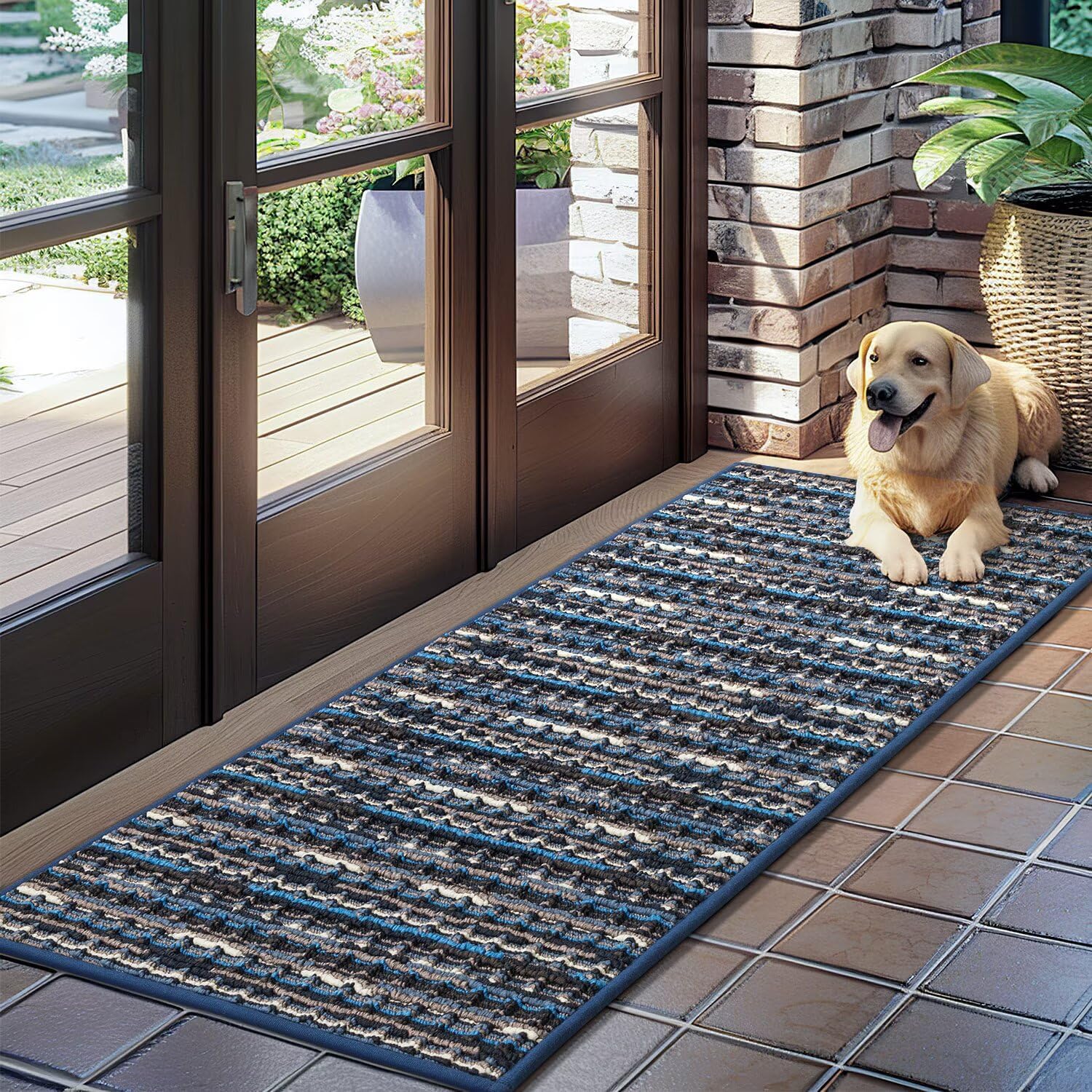 Biscpro Dirt Trapper Door Mats Indoor, Non-slip Barrier Mats for Indoor Outdoor, Super Absorbent Entrance Large Rug Machine Washable Soft Floor Carpet for Front Back door, Navy Blue, 50 x 120 cm