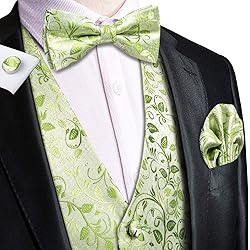 Hi-Tie Men's Green Suit Vest Bowetie Set 5PCS