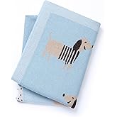 Loyfoky Baby Blanket 100% Cotton Dachshund Puppy Dog Breathable Receiving Swaddle Blankets for Newborns Boy Girl Blue 40x30in