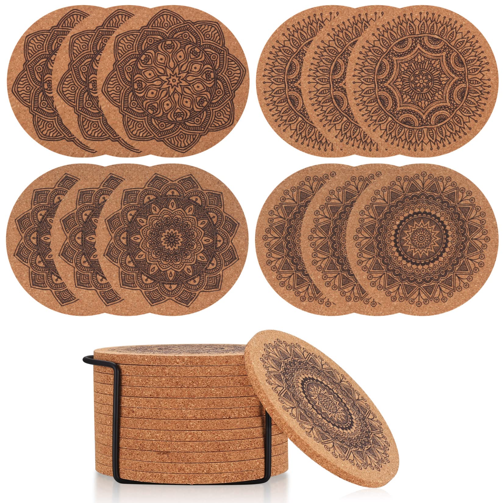 TOOINKCV 12Pcs Cork Coasters, Set of 12 Drinks Coasters, Round Absorbent Cup Coasters, Glass Coaster Mat for Dining Table, Coffee Bar Table, Home, Restaurant, Cold or Warm Drinks (Cork Colour)