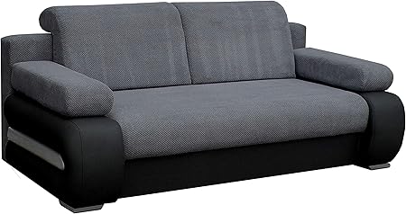 Meublo Canapé Convertible 3 Places Tissu Simili Cuir York Gris Foncénoir