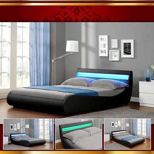 Venedig Led Luxus 140x200 Schwarz Polsterbett Doppelbett Bettgestell Bettrahmen Mit Lattrost Amazon De Kuche Haushalt