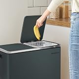 SONGMICS Dual Rubbish Bin 2-Compartment 30 L Pedal Lids 15 Bags Greenish Grey view 8