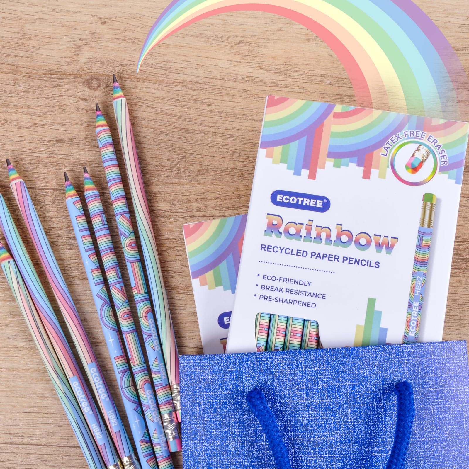 ECOTREE Pencils #2 Pre-Sharpened Pencils for Kids Cute Rainbow Pencil Number 2 Pencil for School, Writing, 12 Count