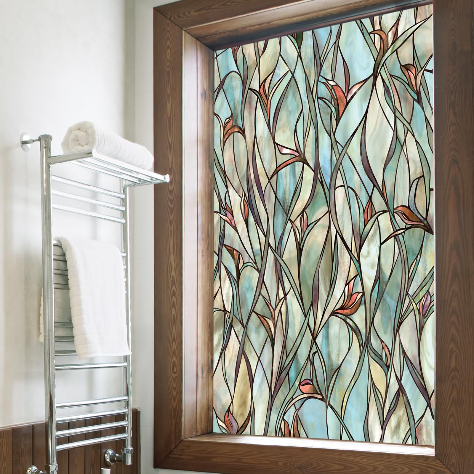 Artscape Savannah 61 x 91 cm Window Film – Provides Privacy, Non-Adhesive, Colorful Stained Glass Pattern, UV Protection, Easy to Apply and Removable